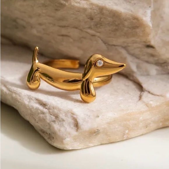 Anthropologie Jewelry - Gold Cute Dog Ring Adjustable Size